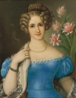 Podobizeň mladej dámy v modrom šate, Jozef Ginovský, 1826